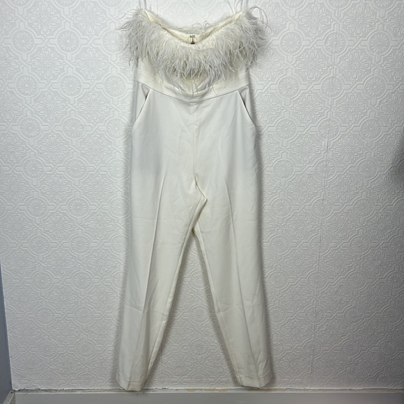Saylor Feather Janae Jumpsuit White NYE Party Going Out Strapless BHLDN Collab - Picture 5 of 13